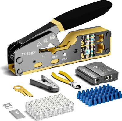 Obrázek produktu pro Sada krimpovacích nástrojů ZoeRax, 8 v 1, multifunkční, včetně testeru kabelů, sada Cat6