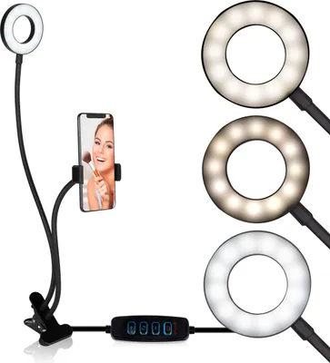 Image de Grundig Selfie Studio Ringlight - Selfie Ringlight - Médias sociaux et Vlogs - avec pince de table - cou flexible - USB