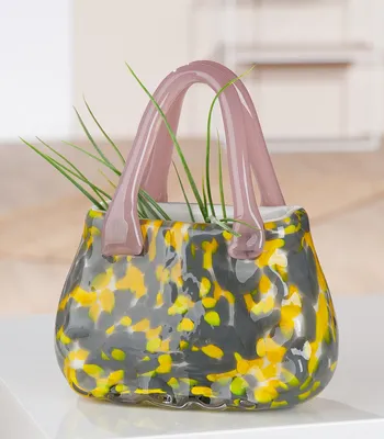Produktbild von Gilde Glasart, Skulptur, Vase, "Handtasche", Glas, gelb, grau, rosa, weiß, VE 2, L. 8,5 cm, B. 17,5 cm, H. 20 cm Höhe: 20.00 cm Breite: 17.50 cm Tiefe: 8.50cm 55500
