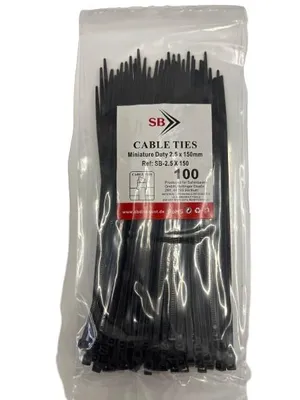 Produktbild von Kabelbinder 150 x 2,5 mm Schwarz (100 Stück) UV-beständig Industriequalität