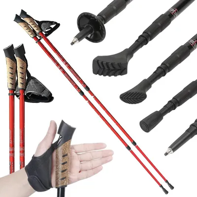 Immagine prodotto di 2 pezzi bastoncini da nordic walking in alluminio rosso telescopici anti-shock trekking escursionismo