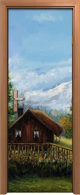 Produktbild von Türposter 70x200 cm Türaufkleber Türtapete Türfolie Klebefolie Blume Haus Bäume Wiese Berg Landschaft
