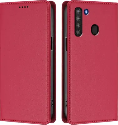 Image de Etui en cuir pour Samsung Galaxy A21, étui magnétique en cuirPolyuréthaneavec support Rouge