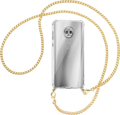 Produktbild von Handykette Backcover-Schutzhülle mit Band (Metall goldfarben) für Motorola Moto G6 - goldfarbene Kette