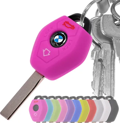 Produktbild von Auto Schlüssel Hülle Silikon Schutz Cover Pink kompatibel mit BMW E46 E83 E52 E85 E86 E39 E61 E60 E53 3 Tasten Funk Fernbedienung