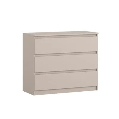A three-drawer chest of drawers on a white background.