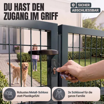 Produktbild von Gartentor Gartentür Zauntür Zauntor Gartenpforte Quadratrohr Anthrazit Grün mit Schloss V2Aox, Farbe / Türhöhe:Anthrazit / 140 cm
