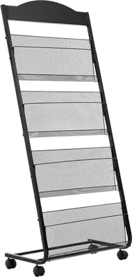 Produktbild von Broschürenständer, 4-stufiger Zeitschriften- und Prospektständer mit Rollen, mobiler Standzeitschriftenständer, robuste Zeitungs- und Kataloghalter für Ladenexponate, Büromessen und Handwerksmessen
