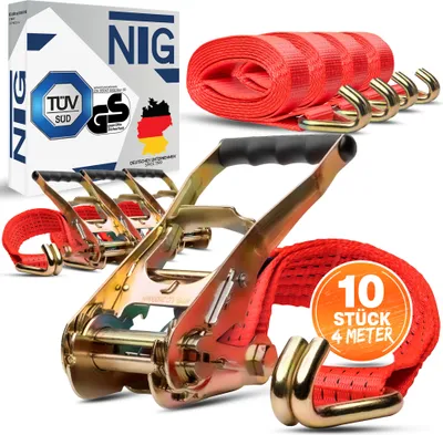 Produktbild von Spanngurt Zurrgurte 4m 4 Meter 5t 10 Stück Set (2500 / 5000 daN KG) 2 tgl. 50mm