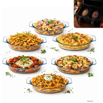 Produktbild von 6x Borcam Airfryer Schalen oval Glas 400ml Auflaufform Backform Kuchen