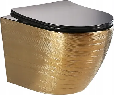 Produktbild von Wandhängende Toilette Spülrandlos Keramik Klo Wand WC + Klositz Absenkautomatic Soft Close; Gold-Schwarz