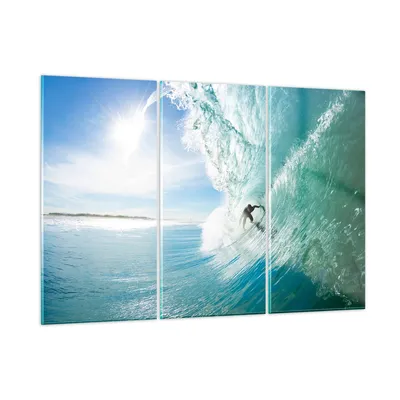 Produktbild von Bilder auf glas - Abenteuer surfer welle ozean - 165x110cm - Glasbilder - Wandbilder - Kunstdruck - zum Aufhängen bereit - Wanddekoration aus Glas - Glas Bilder - Wandbild auf Glas - GCE165x110-2541