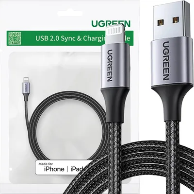 Image de Câble Lightning Do Usb Ugreen 2.4A Us199, 2M (Czarny)
