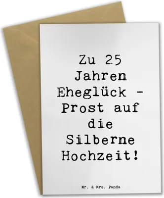 Produktbild von Mr. & Mrs. Panda Klappkarte Spruch 25. Hochzeitstag Silberne Hochzeit - Weiß - Geschenk, osterkarten, Geschenke, Grußkarte, Ehejubiläum, Verbundenheit, weihnachtskarten