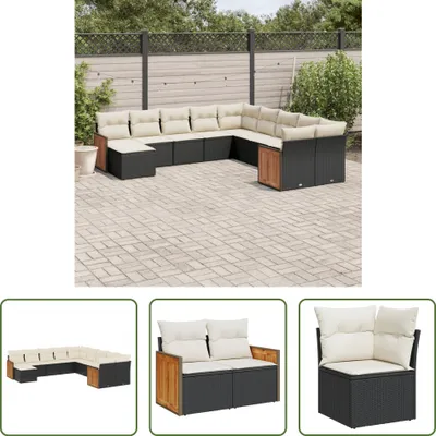 Produktbild von The Living Store 11-tlg. Garten-Sofagarnitur mit Kissen Schwarz Poly Rattan