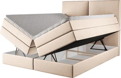 Produktbild von Kontinentales Boxspringbett Judith 140x200 – Polsterbett mit Bettkasten, 3 Matratzen, elegantes Stauraumbett, Boxspringbetten Samt Piano 03
