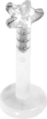 Immagine prodotto di Labret Bioplast Attacco per piercing al labbro Zirconia a stella d'argento 3 mm - Bianco FLSAJS - 8,0 millimetri