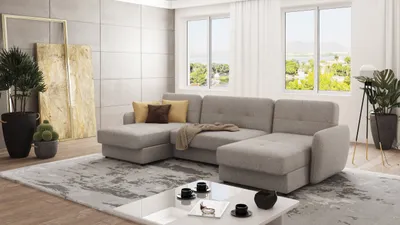 Produktbild von S-STYLE MÖBEL - Lento Wohnlandschaft mit Schlaffunktion und Bettkasten aus Dunkelbeige Luxusmicrofaser, B/T/H: 311 cm/ 147 cm/ 83 cm