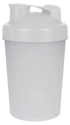 Produktbild von Shaker "Protein" 0,40 l - Fitness Shaker für Eiweiß- & Sportgetränke mit herausnehmbarem Sieb - Schüttelbecher für perfekte Vermischung - transluzent/weiß
