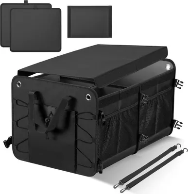 Produktbild von MODFU Kofferraum Organizer, Kofferraumtasche, Zusammenklappbarer Auto Organizer Kofferraum mit Fächern, Rutschfester Boden, Verstellbare Sicherungsriemen, Klappbarer Deckel