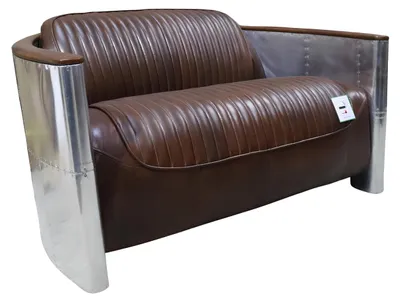 Produktbild von Echtleder Aluminium Sofa 2-Sitzer Vintage Leder Möbel Ledersofa Clubsofa Couch