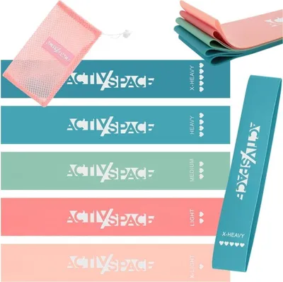 Produktbild von Set mit 5 Widerstandsbändern für Übungen, Mini-Latexbänder, pink + GRATIS