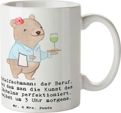 Produktbild von Mr. & Mrs. Panda Kaffeebecher Hotelfachmann Lächeln - Weiß - Geschenk, personalisierte Geschenke, Keramiktasse, Berufsalltag, für Berufstätige, Tasse, Teamarbeit, keramik