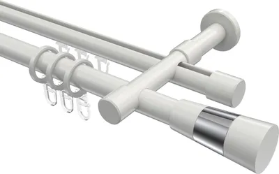 Produktbild von Interdeco Rundrohr-Innenlaufstange / Gardinenstange (Kombination) Weiß, Typ Prestige Tanara (Konus Bicolor), 20 mm Ø 2-läufig, 240 cm