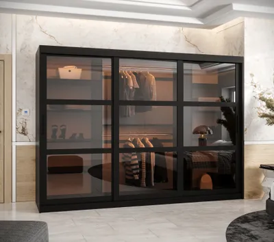 Obrázok produktu pre Šatníková skriňa KATIE 3 - 250 cm, čierna / čierna