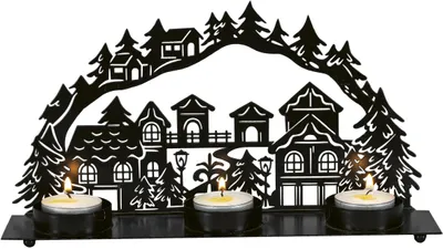 Metallener Lichtbogen mit 3 Teelichtern, 28x6,3x14 cm, Weihnachtsdeko