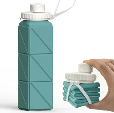 Produktbild von Faltbare Wasserflasche, 610 ml, leichte Silikon-Zusammenklappbar, Leckschutz, Fitness, Radfahren, Outdoor, Camping, Wandern, BPA-frei, tragbar, wieder