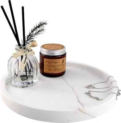 Image de Plat de service en marbre blanc, 24 cm, décoration