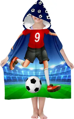 Obrázek produktu pro Pončo s kapucí, dětské koupací pončo 70 cm, mikrovlákno, fotbalista, savé, rychleschnoucí [163]
