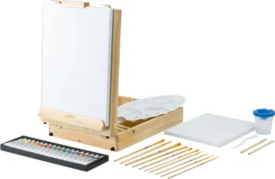 Produktbild von CRELANDO® Tischstaffelei im Koffer 51tlg. Mal-Set Acryl-Farben Zeichnen