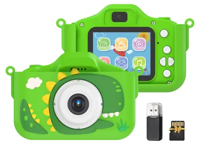Zdjęcie produktu dla cyfrowy aparat fotograficzny 1080P dla dzieci, urocza cyfrowa kamera wideo dla dzieci, podwójny obiektyw, 2,0-calowy ekran IPS, 48?M zdjęć, wbudowana bateria, gry, smycz, karta TF 32?GB, czytnik kart USB, prezent urodzinowy i świąteczny dla chłopców i dziewczynek
