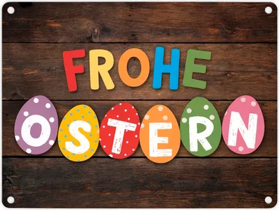 Produktbild von Frohe Ostern Metallschild in 15x20 cm mit bunten Eiern