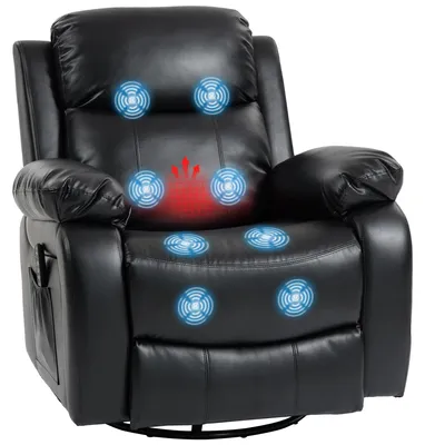 Produktbild von Massagesessel mit 8 Vibrationsköpfen, Relaxsessel, verstellbare Rückenlehne + Fußstütze, Schwarz