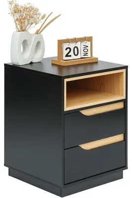 Produktbild von Nachttisch mit 2 Schubladen und offenem Fach 40x54x40 cm Schwarz