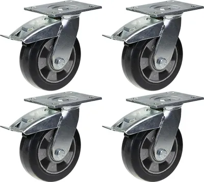 Zdjęcie produktu dla 152 mm 6" kółko obrotowe z czarnej gumy z hamulcem o udźwigu 1320 kg, zestaw 4 szt