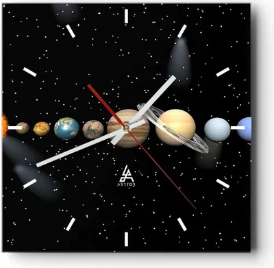Produktbild von Wanduhr - Quadrat - Glasuhr - Universum Galaxie Planeten Sterne - 40x40cm - Schleichendes Uhrwerk - Lautlos - zum Aufhängen bereit - Dekoration Modern - Wanddekoration aus Glas - C3AC40x40-1486
