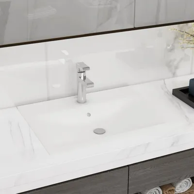 Image de Vidaxl -Waschbecken mit Kranloch rechteckig 60 x 46 cm Keramik Weiß