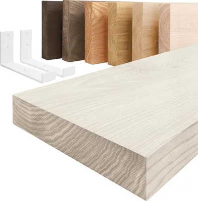 Produktbild von LAMO Manufaktur Wandregal Holz Gerade  |  Regal Farbe: Weiß | mit weißem Industrial Regalträger | 40 cm