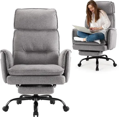 Imagen del producto de Silla de oficina ergonómica, capacidad de 227 kg, sillón de oficina de gran tamaño (XXL) con reposapiés, silla de escritorio con reposacabezas ajustable en altura, función de inclinación de 135°, silla giratoria para teletrabajo y juegos (gris)
