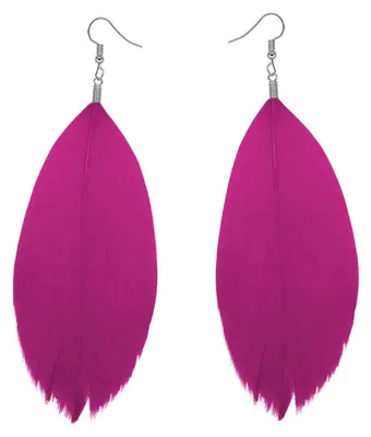 Produktbild von Soul-Cats Feder Ohrringe Damen Boho Statement Ohrhänger Bunt Leicht Hippie Party Festival Schmuck, Farbe: lila