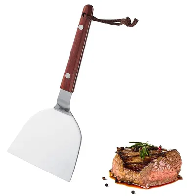 Produktbild von Edelstahl-Pfannenwender mit Holzgriff für Grill und Küche