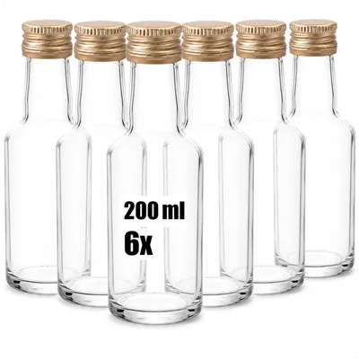 Productafbeelding van com-four® 6 glazen flessen met schroefdop, 200 ml - flessen om te vullen
