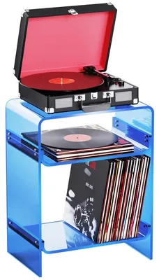 Productafbeelding van Nachtkastje bijzettafel - Acryl - Blauw - Met opbergvakken - Platenspeler tafel