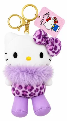 Produktbild von Hello Kitty Plüsch Schlüsselanhänger 10 cm Leo lila Taschenanhänger Kuscheltier Plüschtier Bagclip Stofftier Anime Plush Cute Plushie Halloween Weihnachten Geschenke für Kinder
