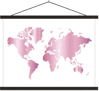 Produktbild von MuchoWow® Textilposter Weltkarte - Rosa - Glänzend 60x45 cm mit schwarzem Rahmen - Poster Schlafzimmer