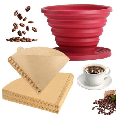 Klappbarer Kaffeefilterhalter aus Silikon, rot, 11,4 x 9 cm